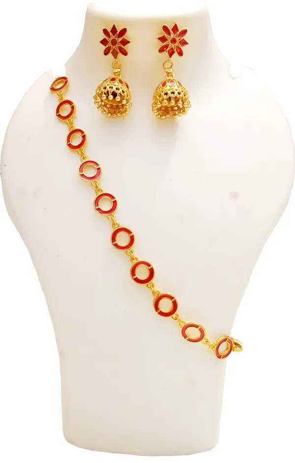 Assamese_Traditional_Gold_Plated_Red_Colour_Chain_Jewellery_Set_For_Women